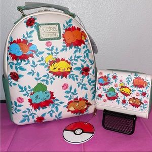 Exclusive Loungefly Pokemon Floral Sleeping Pokemon Mini Backpack and Wallet